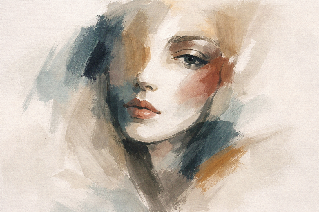 Abstract face art in soft neutral tones, expressive modern portrait creating a calm emotional atmosphere for contemporary interior design