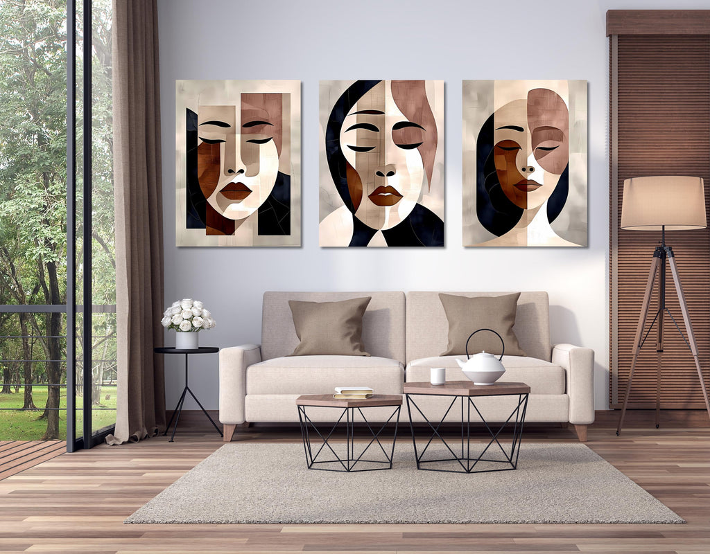 Minimalist Face Art Set: Abstract Woman Portrait, Modern Boho Decor AffinityArts