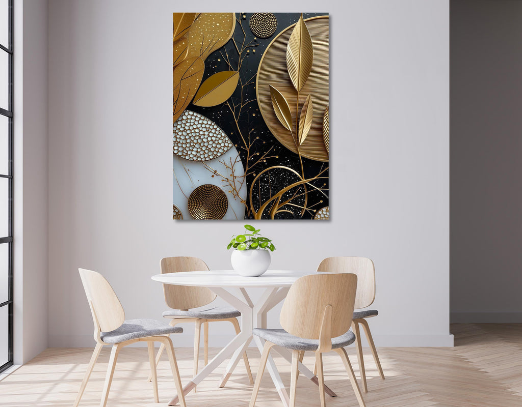 Modern Botanical Wall Art – Gold and Black Abstract Canvas Print AffinityArts
