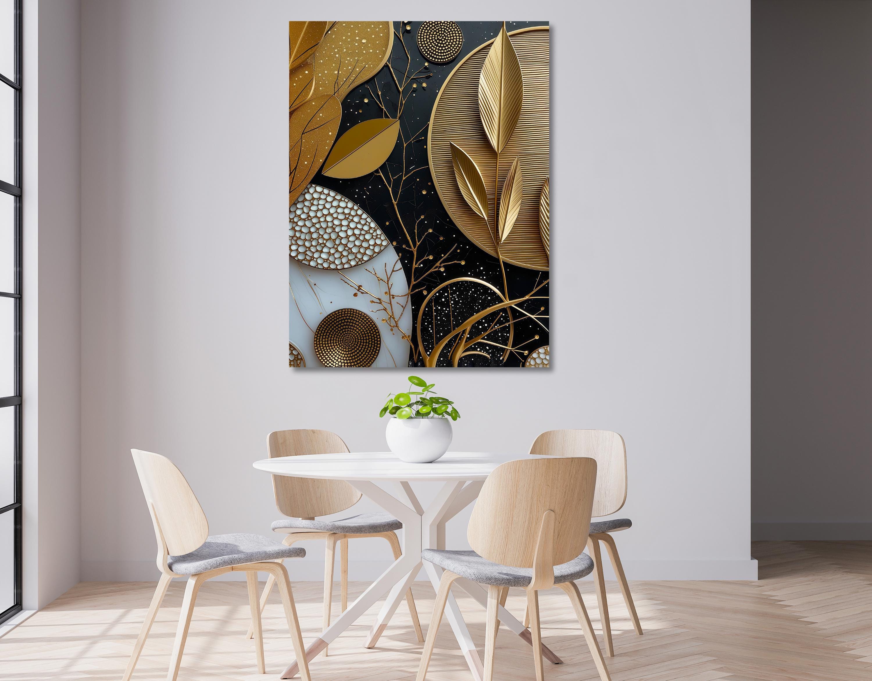 Modern Botanical Wall Art – Gold and Black Abstract Canvas Print AffinityArts