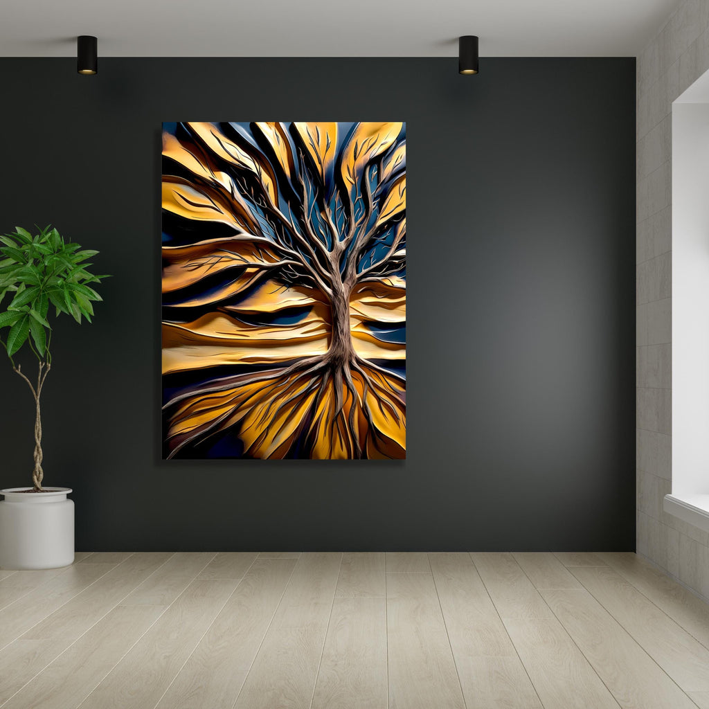 Tree of Life Canvas Art: Abstract Golden Leaves, Modern Nature Print AffinityArts