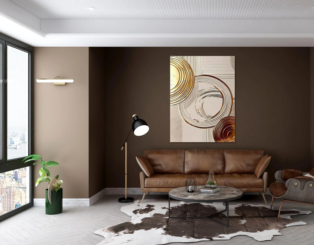 Beige & Gold Abstract Circle Art: Modern Textured Canvas Print - AffinityArts 