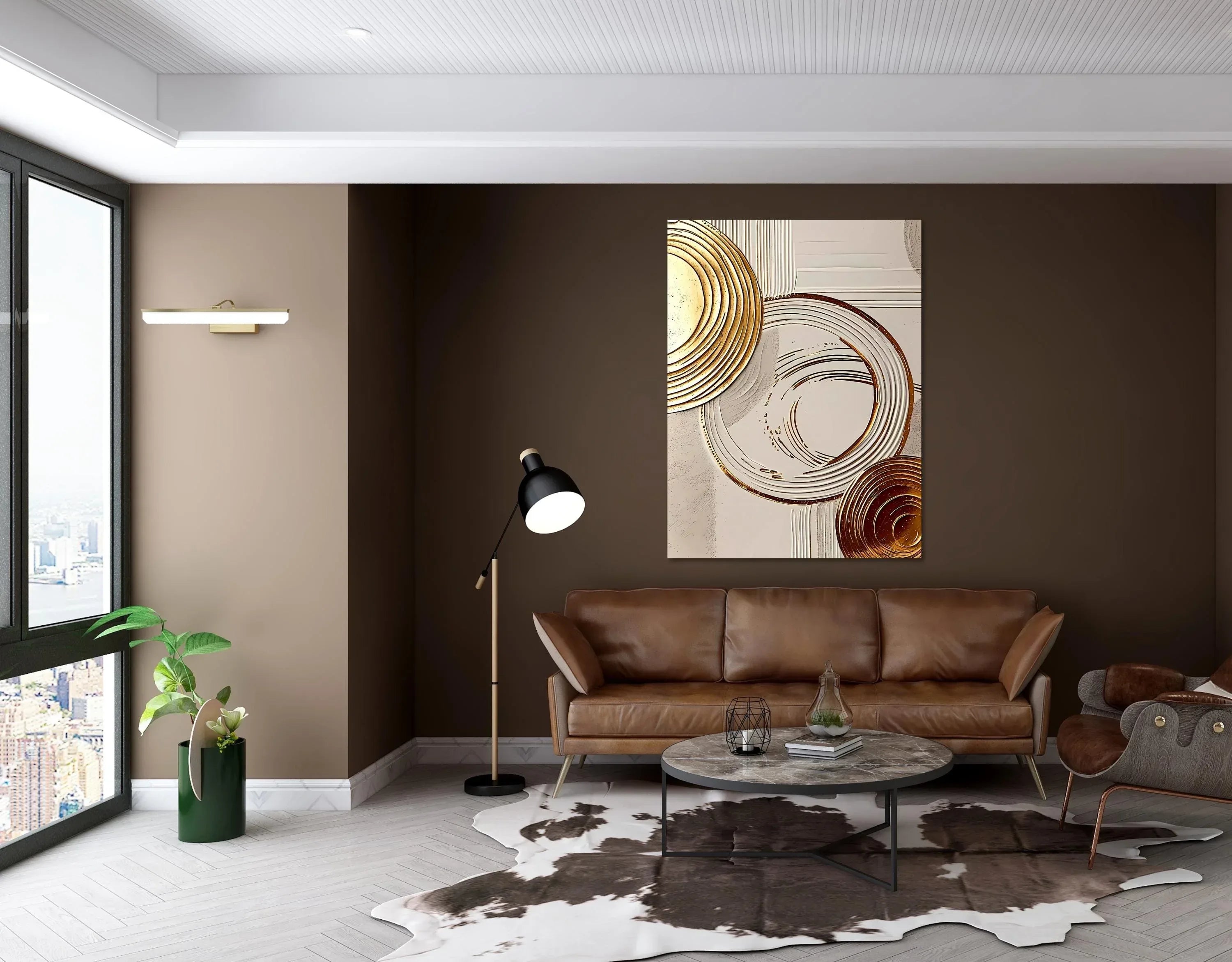 Beige & Gold Abstract Circle Art: Modern Textured Canvas Print - AffinityArts 