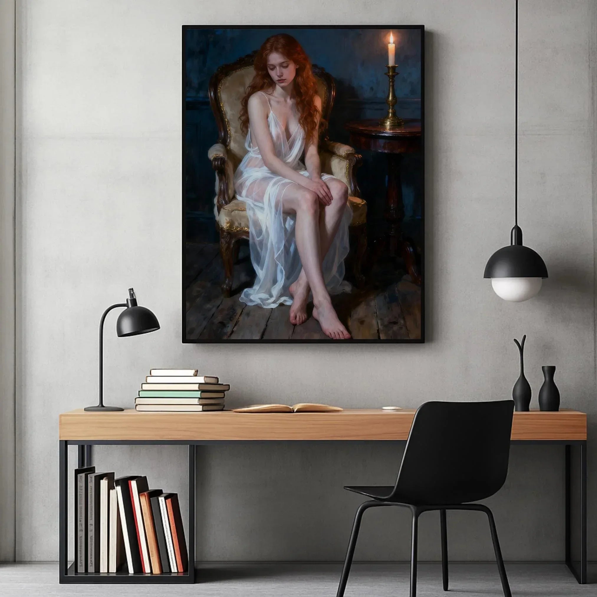 Evening grace Art Print, Woman Silhouette Poster, White Sheer Dress Wall Art, Premium Paper Print, Large Sizes & Digital File - AffinityArts 
