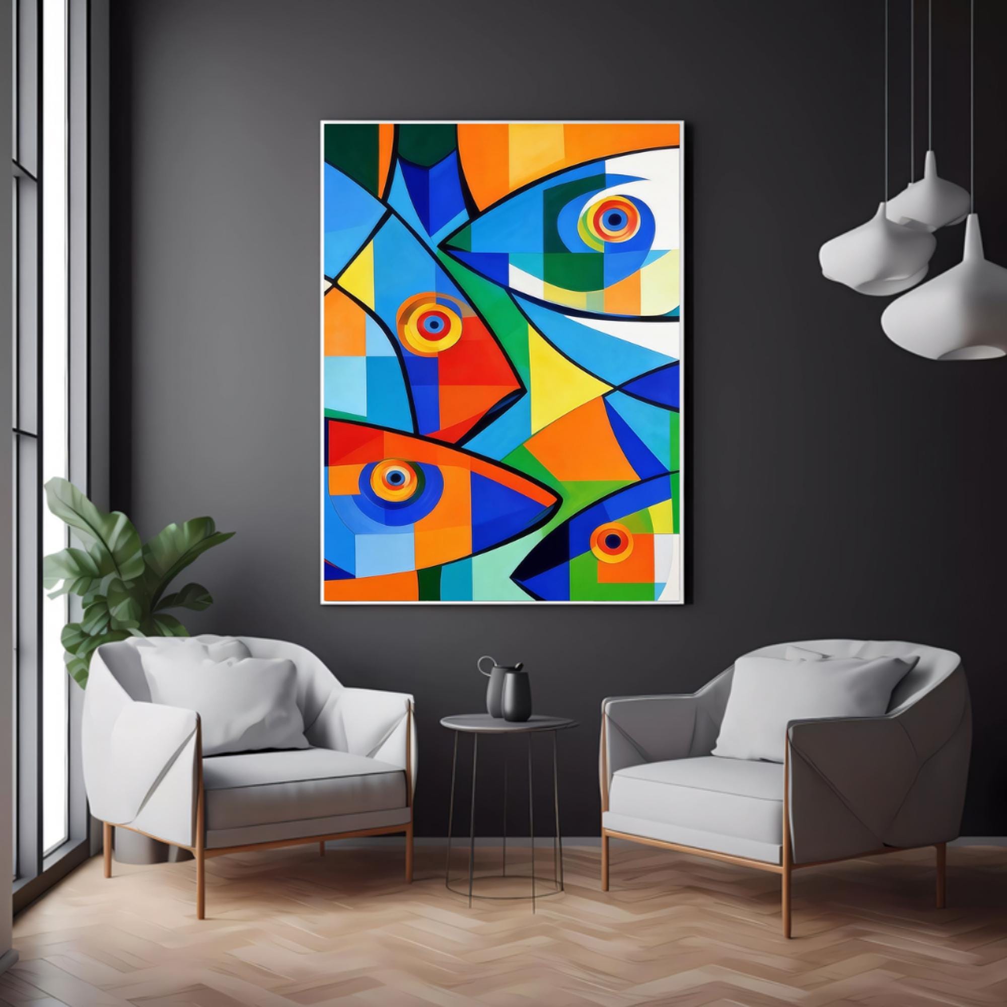 Cubist Fish Art Print, Colorful Geometric Ocean Poster or Canvas (Digital File Available) AffinityArts