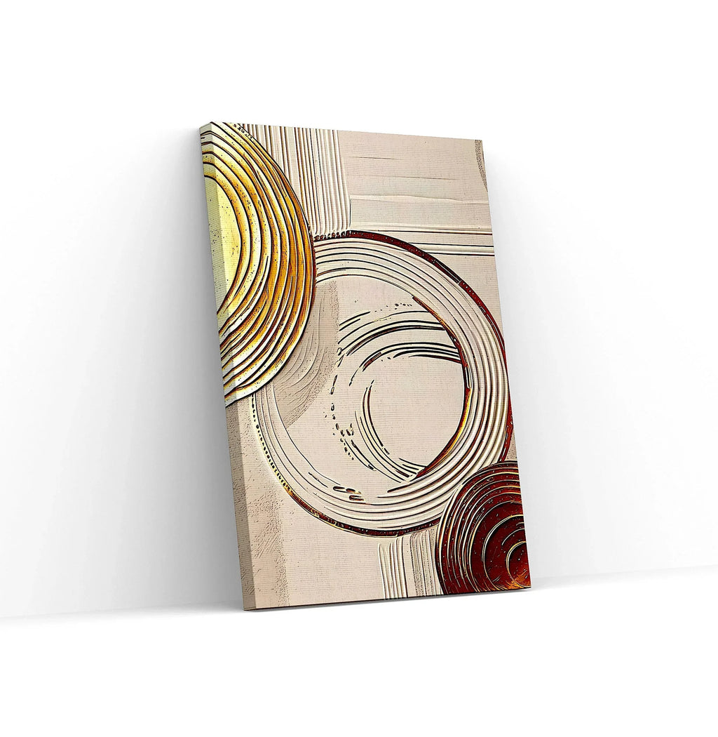 Beige & Gold Abstract Circle Art: Modern Textured Canvas Print - AffinityArts 