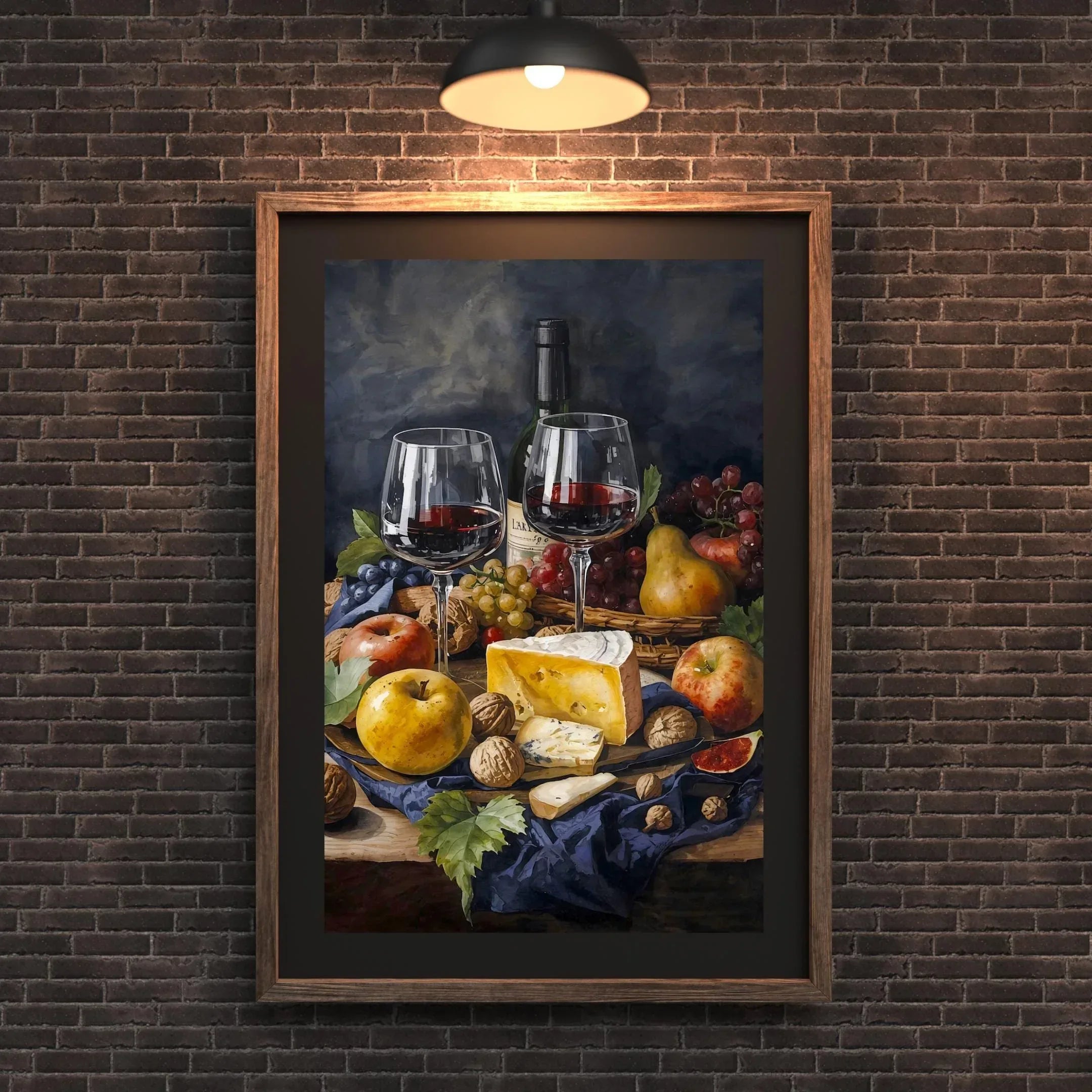 Watercolor Still Life Wine and Cheese Poster Print | Kitchen Dining Wall Art | Digital Download - AffinityArts 
