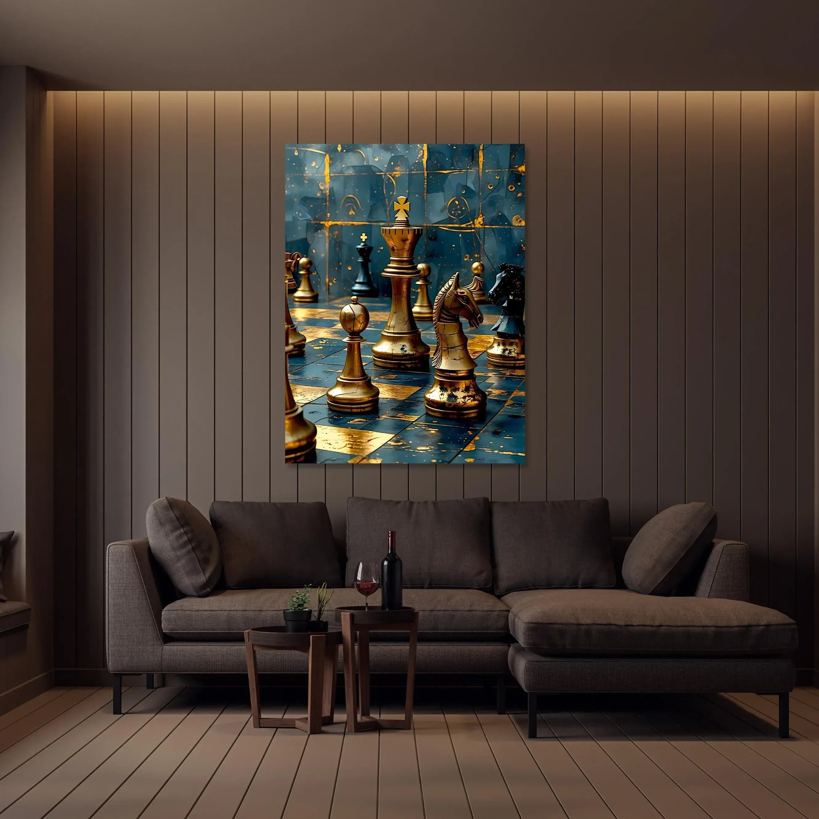 Teal and Gold Chess Canvas Art: Luxury Game Room Decor - AffinityArts 