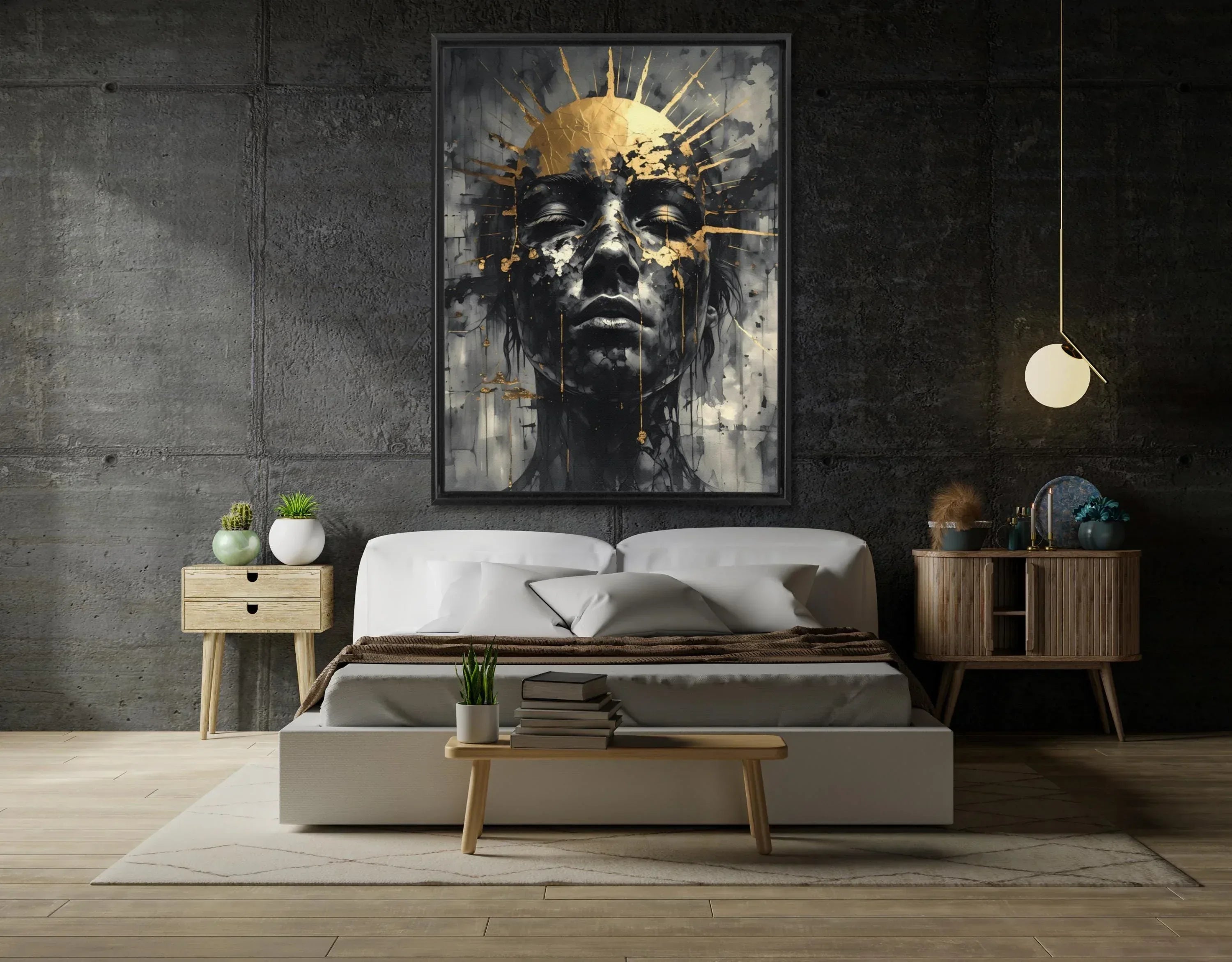 Canvas Wall Art – Abstract Golden Crown Portrait | Luxury Floating Frame Painting - AffinityArts 