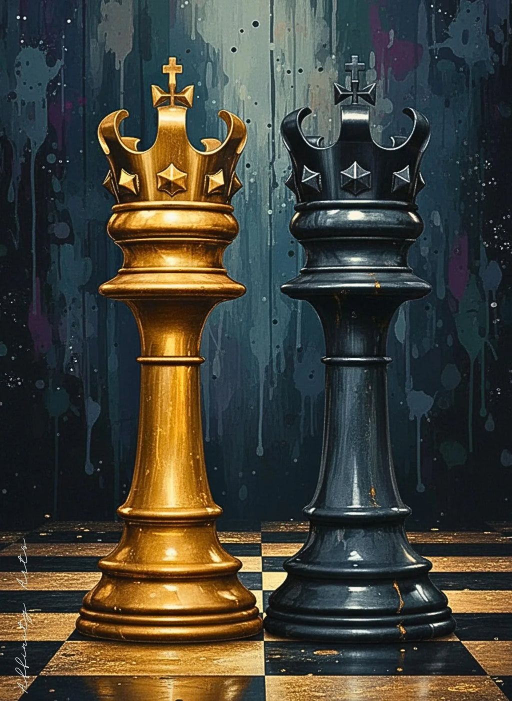 Gold and Black King Chess Print, Modern Game Room Decor - AffinityArts 