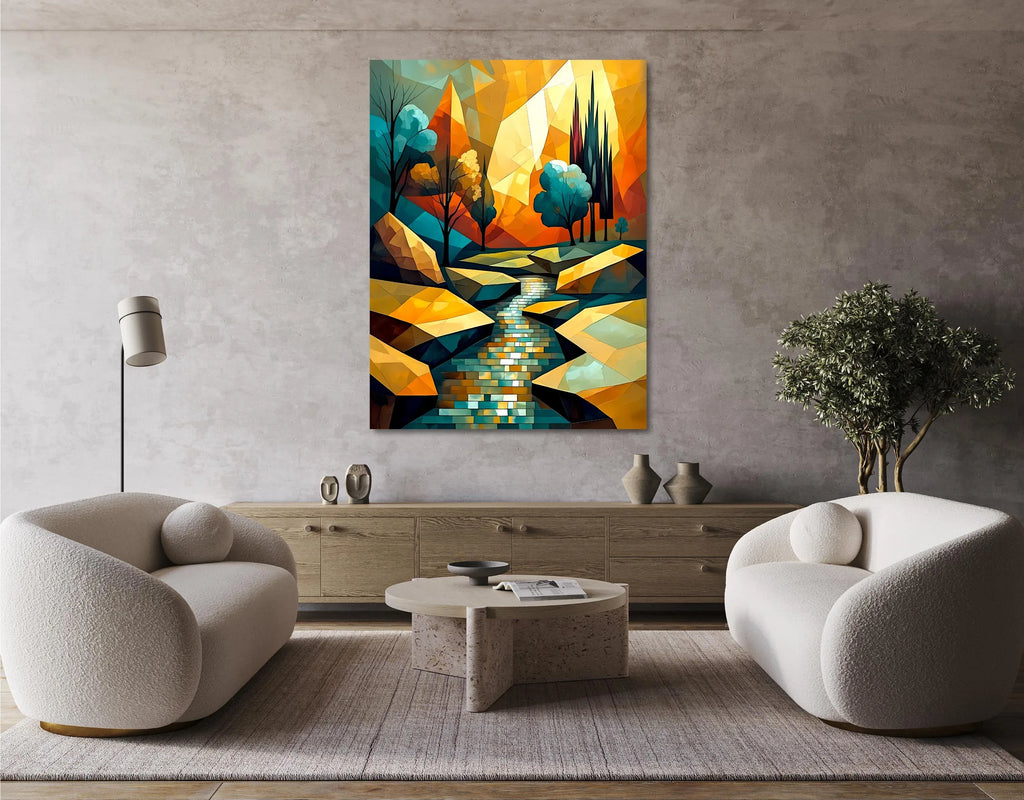 Abstract Mountain Landscape Canvas Wall Art – Colorful River Print Poster - AffinityArts 