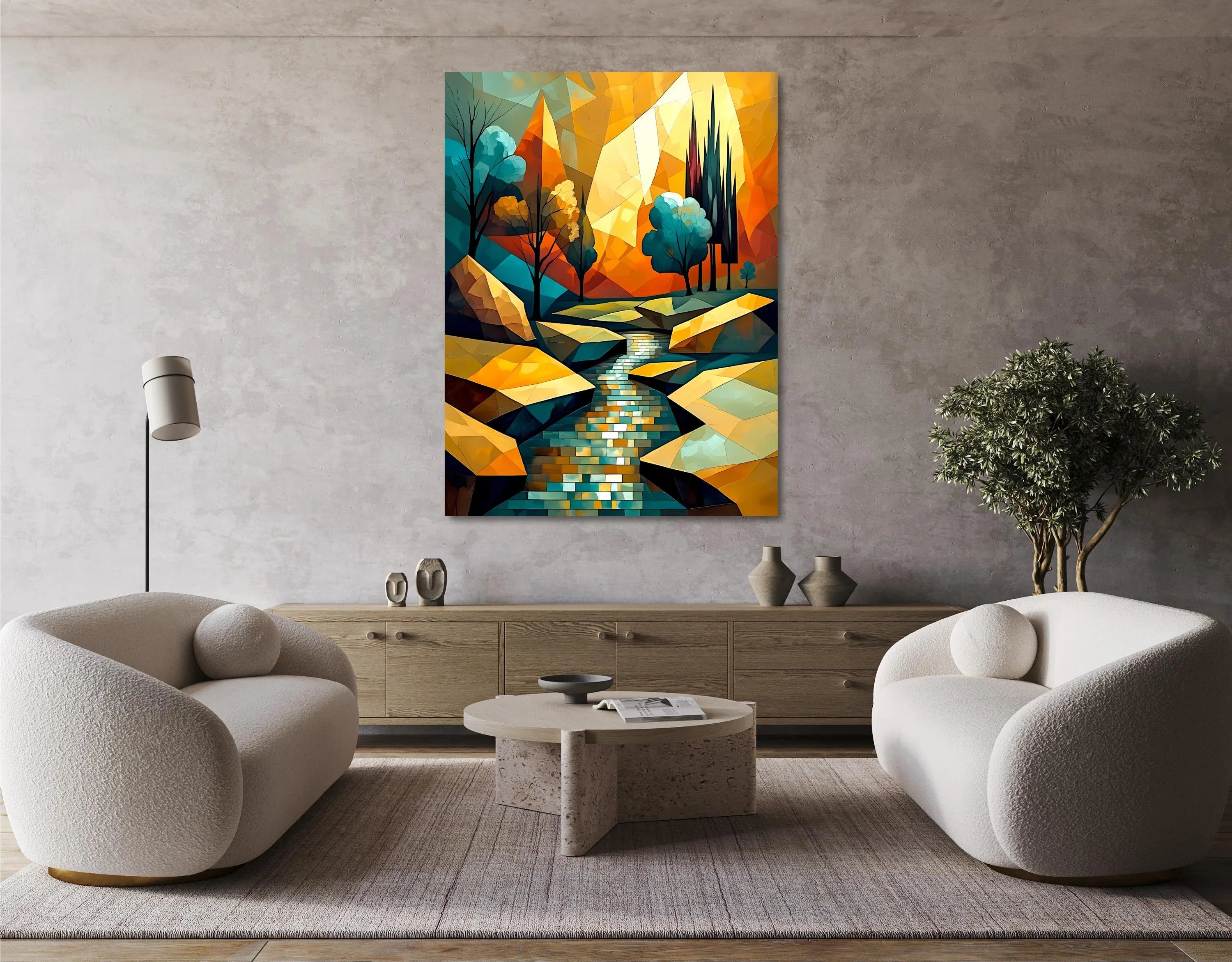 Abstract Mountain Landscape Canvas Wall Art – Colorful River Print Poster - AffinityArts 
