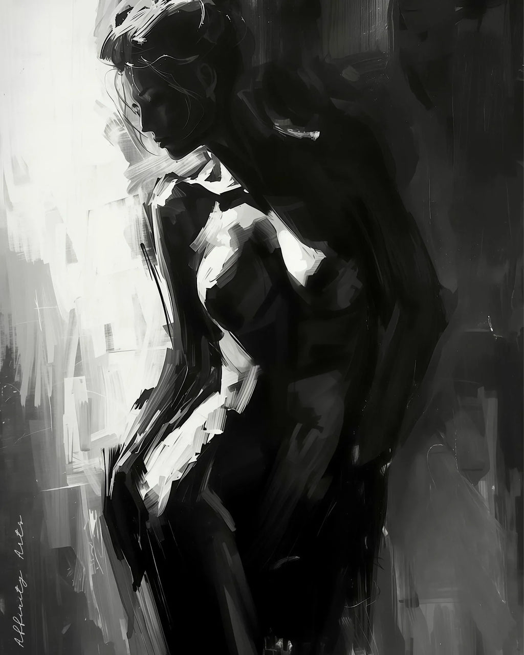 Black and White Woman Art Print, Abstract Silhouette (Digital Download Option) - AffinityArts 