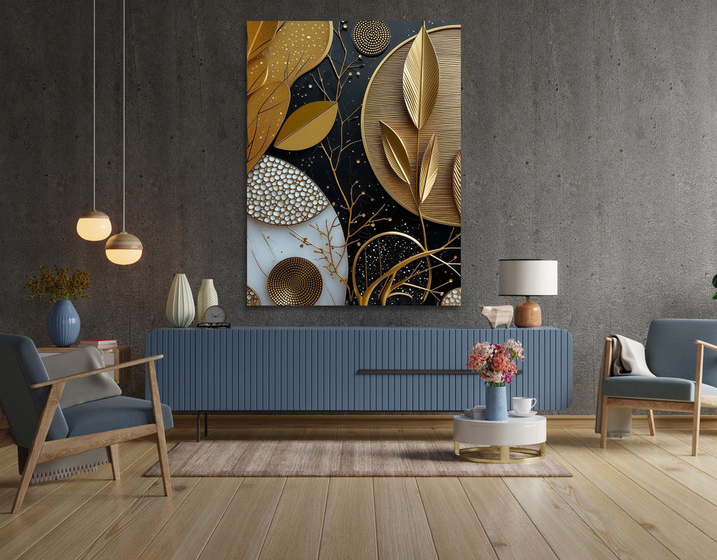 Modern Botanical Wall Art – Gold and Black Abstract Canvas Print AffinityArts