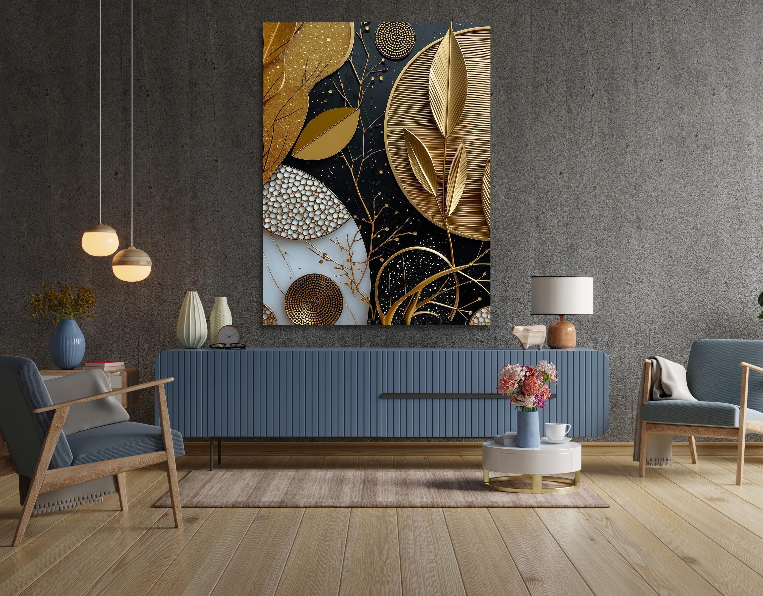Modern Botanical Wall Art – Gold and Black Abstract Canvas Print AffinityArts