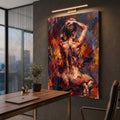 Abstract expressionist figure art print, seated nude back view in bold reds and ochre, gallery-wrapped canvas wall art for office or home