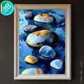 Kintsugi Stone Wall Art - Blue Gold Zen River Rocks Canvas Print - AffinityArts 