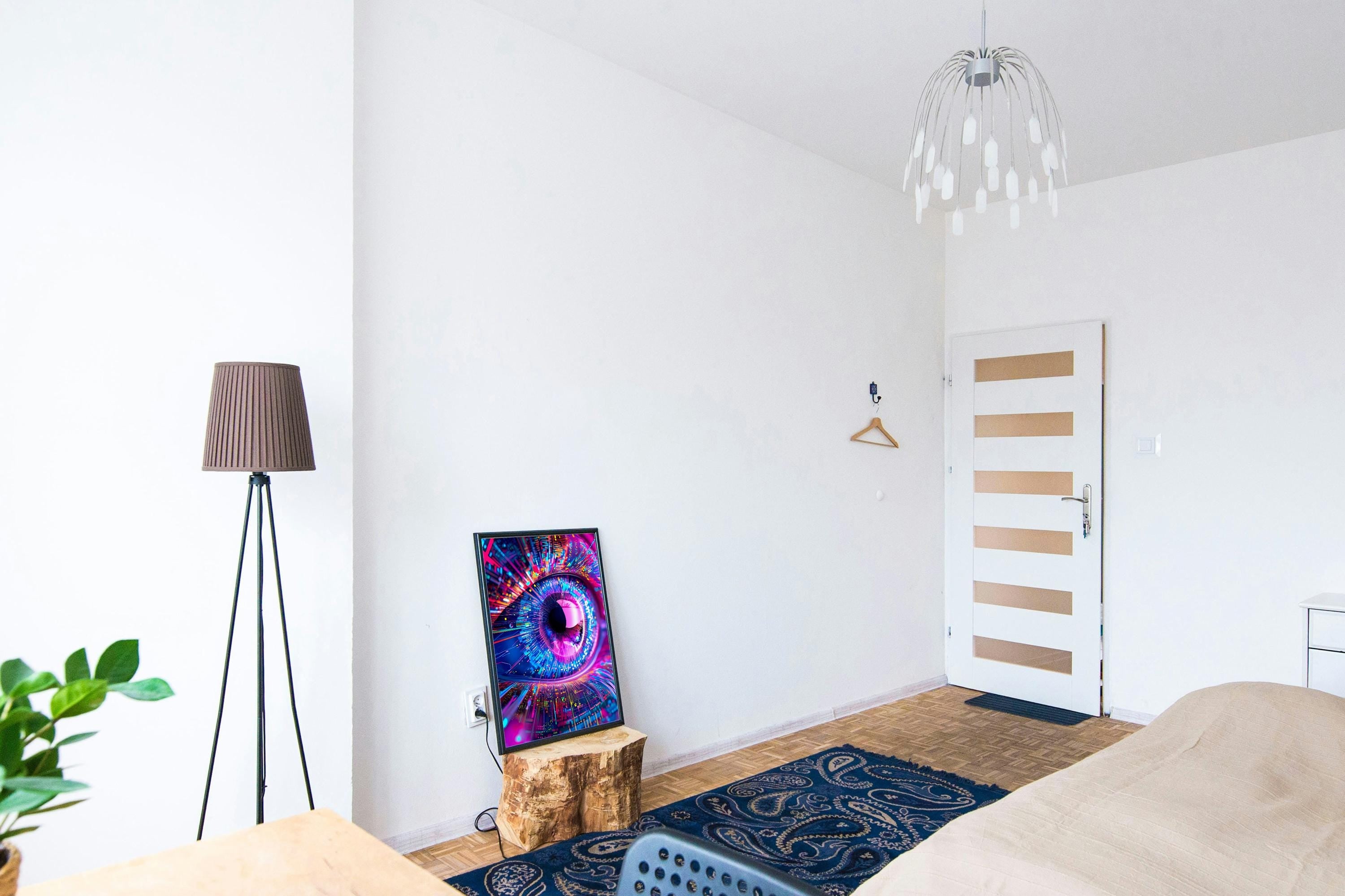 AI Vision Wall Art - Abstract Futuristic Eye Canvas Print in Neon Tech Style