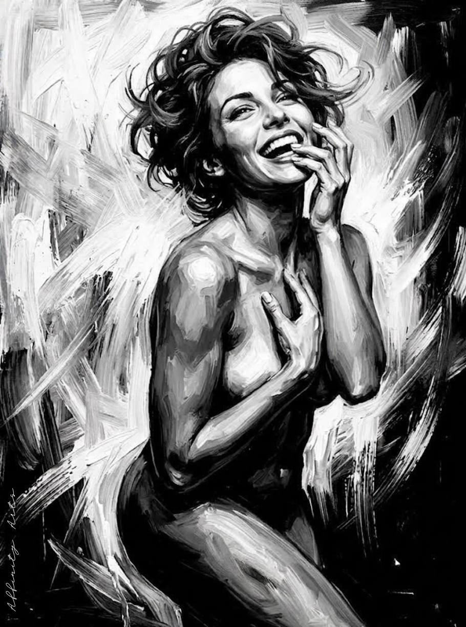 Joyful laughing woman art poster printed on premium matte paper