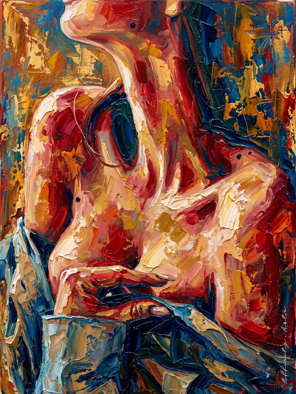 Stretched canvas painting — gallery wrap 1.5 inch depth, large wall art, ready to hang, polycotton on wood frame
