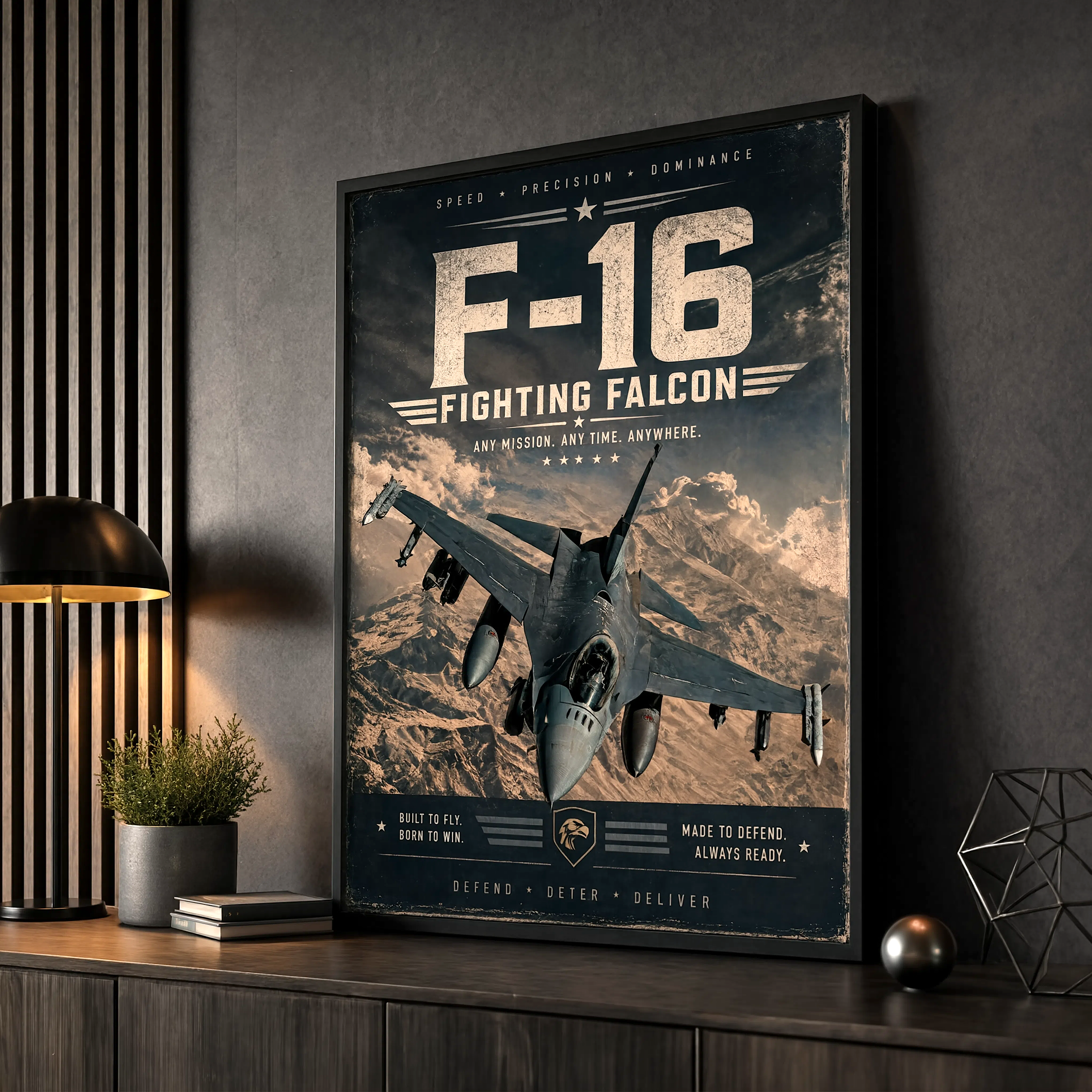 F-16 Fighting Falcon fighter jet poster - vintage military aviation wall art print for office or veteran gift