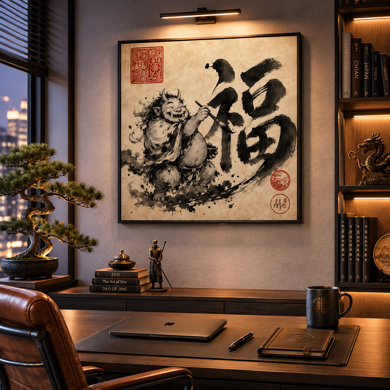 japanese ink wall art print — kanji calligraphy, home office decor