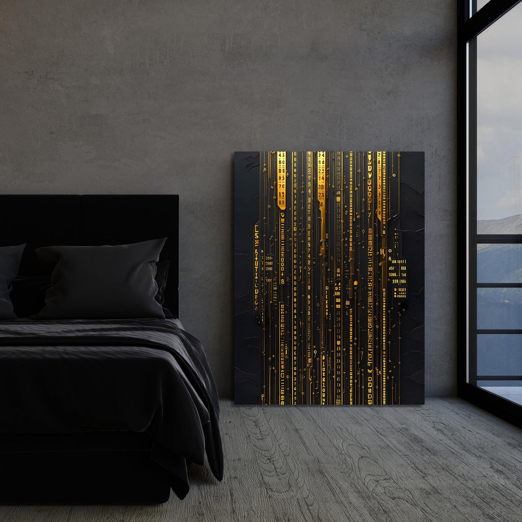Cyberpunk Circuit Wall Art - Futuristic Gold Digital Code Canvas Print AffinityArts