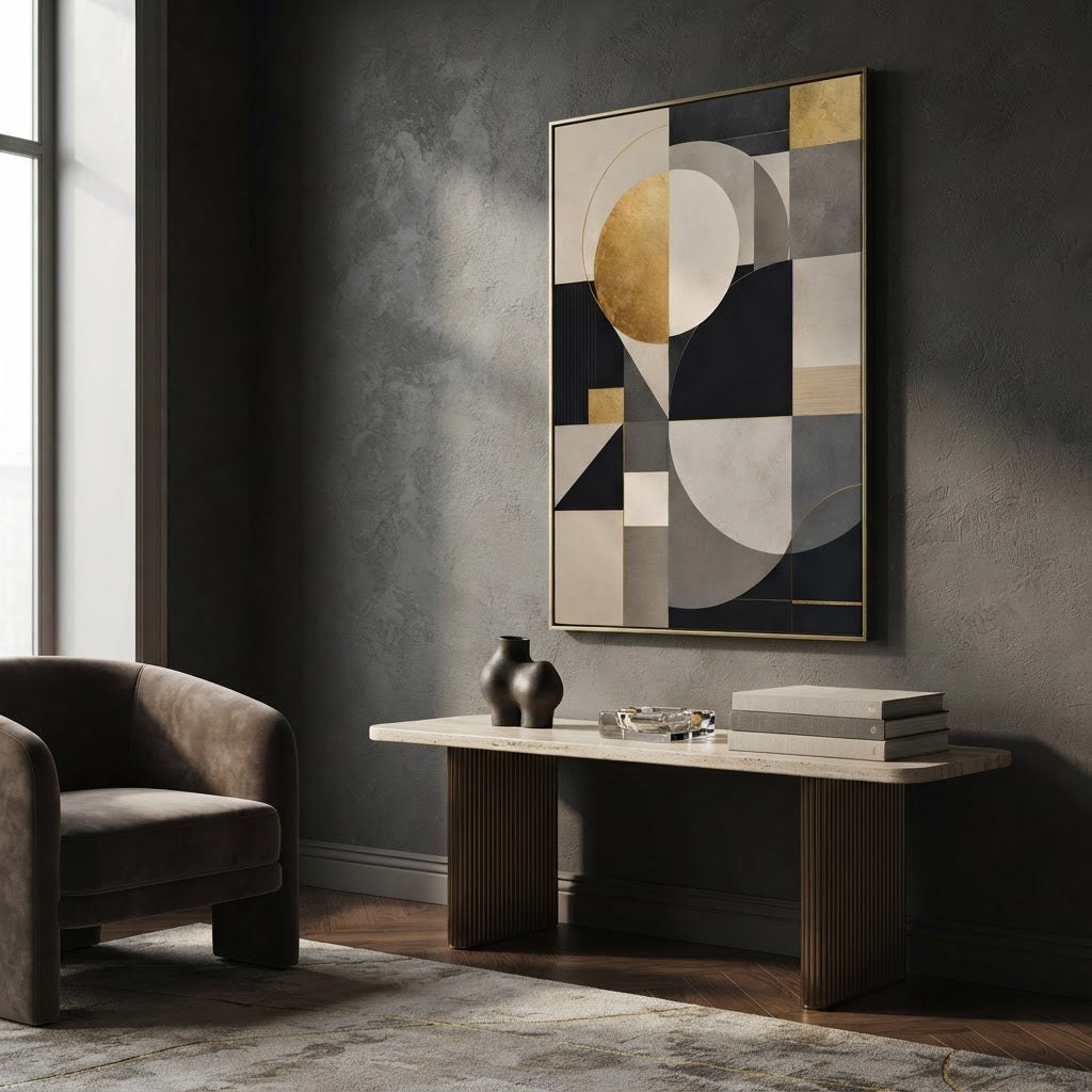 geometric wall art canvas — mid century wall art style, ready to hang