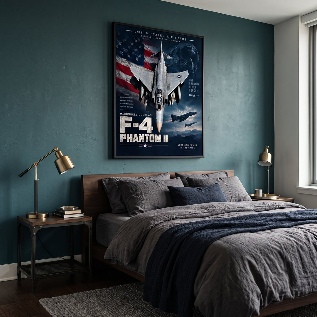 F4 wall art in a dark navy and silver palette with a dramatic cinematic sky