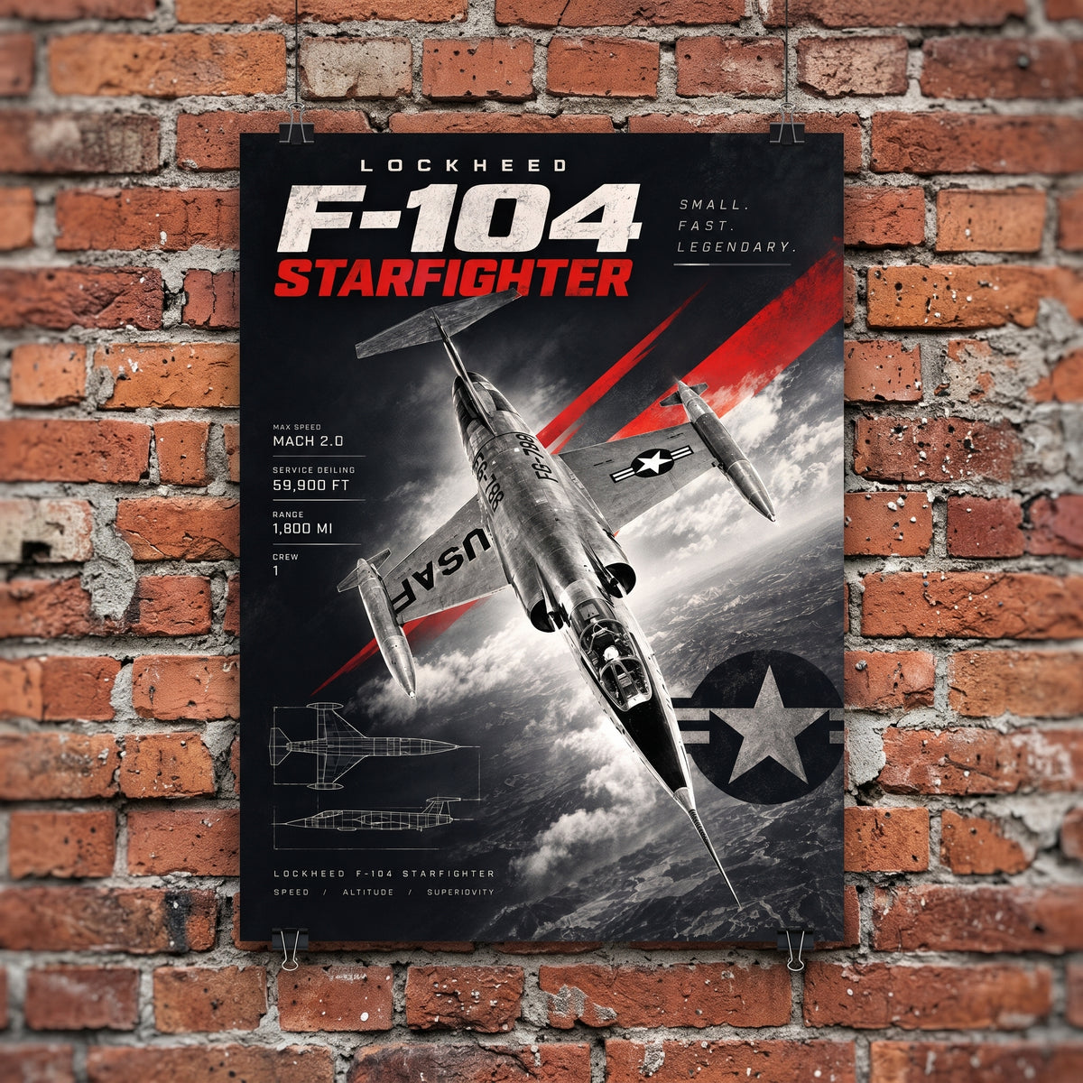 Gift idea for pilots and aviation fans: Lockheed F-104 Starfighter military aircraft poster