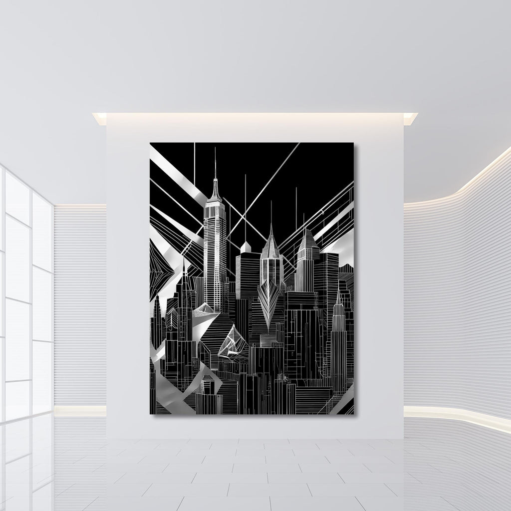 Black and White Cityscape Canvas Wall Art – Modern Abstract Urban Skyline Print