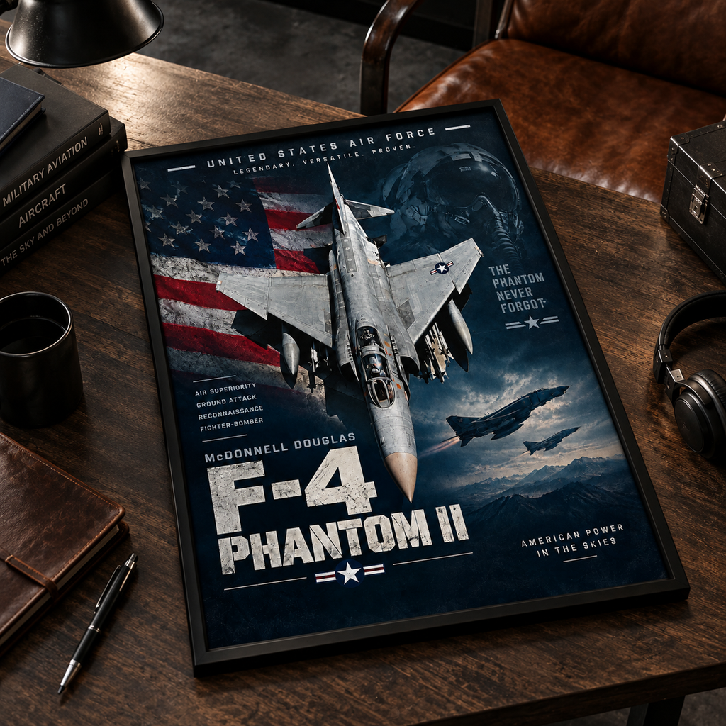 F-4 Phantom II wall art with a stormy mountain sky and two jets in formation