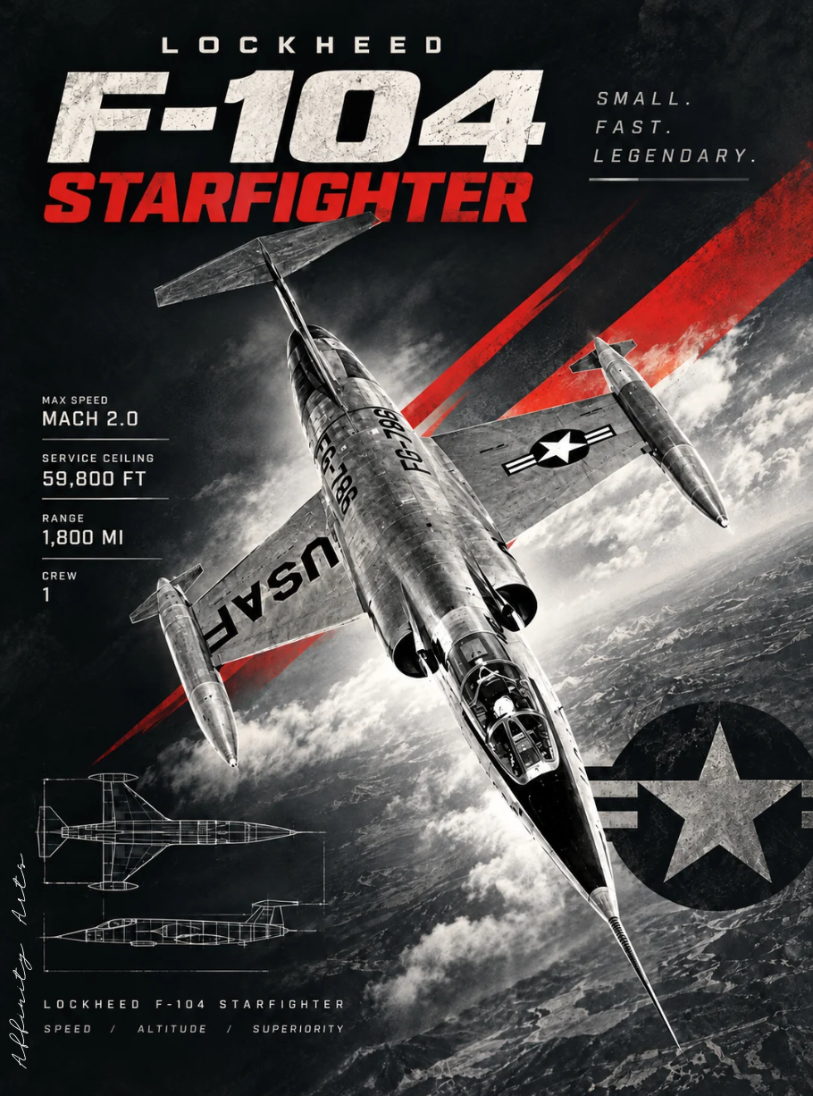 Cockpit and needle-nose detail of the F-104 Starfighter on the aviation poster