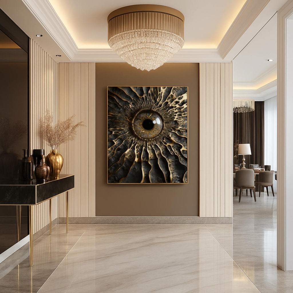 Gold Black Eye 3D Wall Art Print | Textured Iris Poster |Paper Art | Large Digital Download | Surreal Metallic Eye Decor AffinityArts