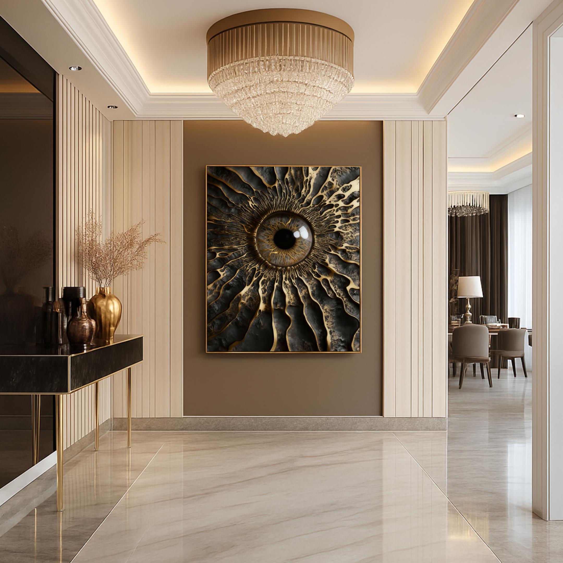 Gold Black Eye 3D Wall Art Print | Textured Iris Poster |Paper Art | Large Digital Download | Surreal Metallic Eye Decor AffinityArts