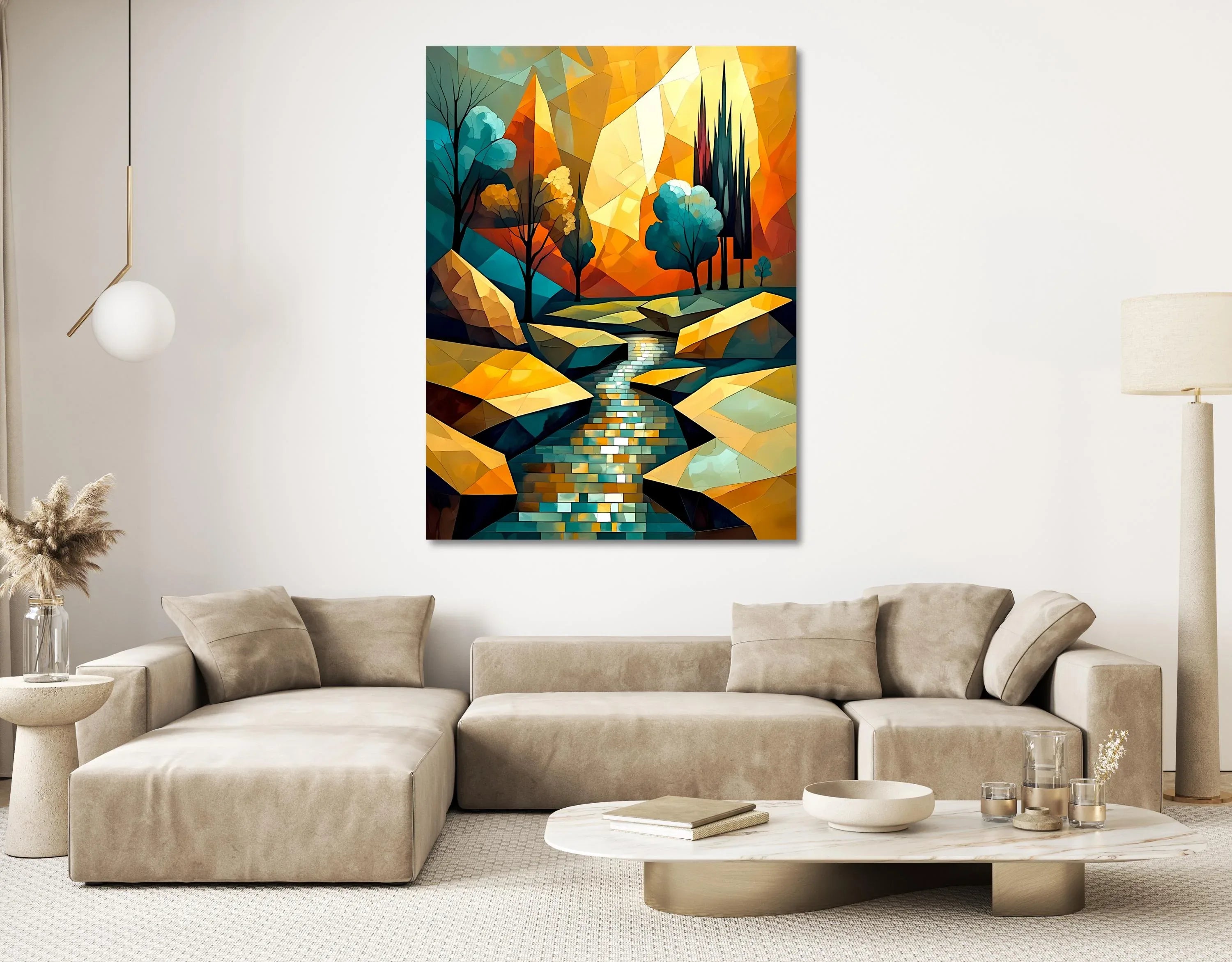 Abstract Mountain Landscape Canvas Wall Art – Colorful River Print Poster - AffinityArts 