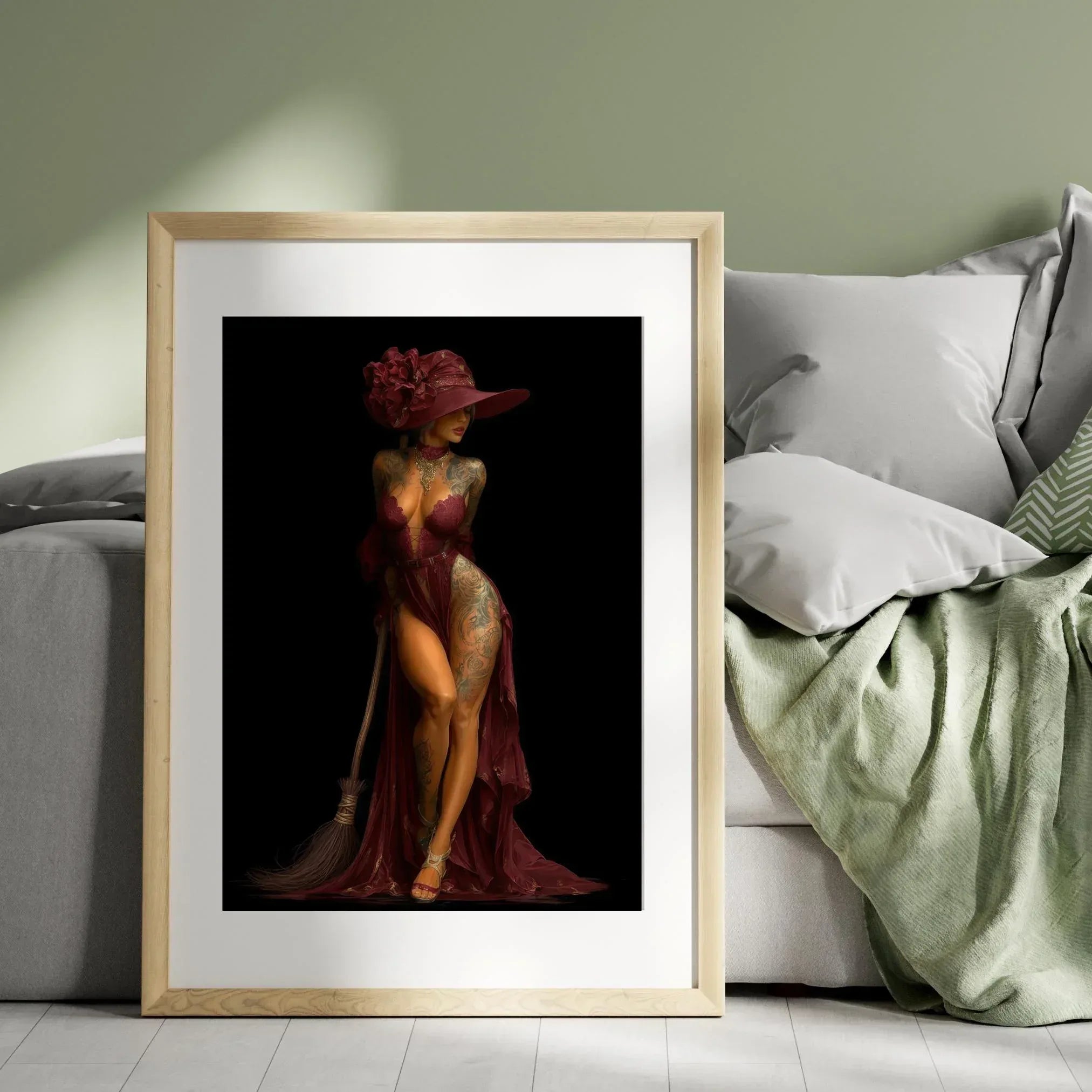 Elegant Witch Art Print | Burgundy Gown, Fantasy Wall Decor - AffinityArts 