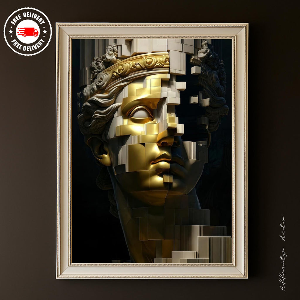 Gold Cubist Goddess Wall Art Poster, Marble Statue Abstract Print, Classical Sculpture Modern Art, Premium Paper AffinityArts