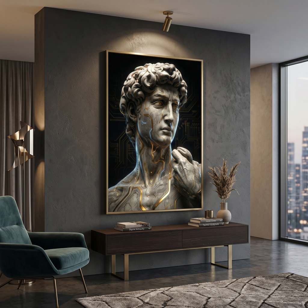 Cyberpunk Decor Wall Art – Greek David Statue Print, Gaming Room & Dark Academia Poster AffinityArts