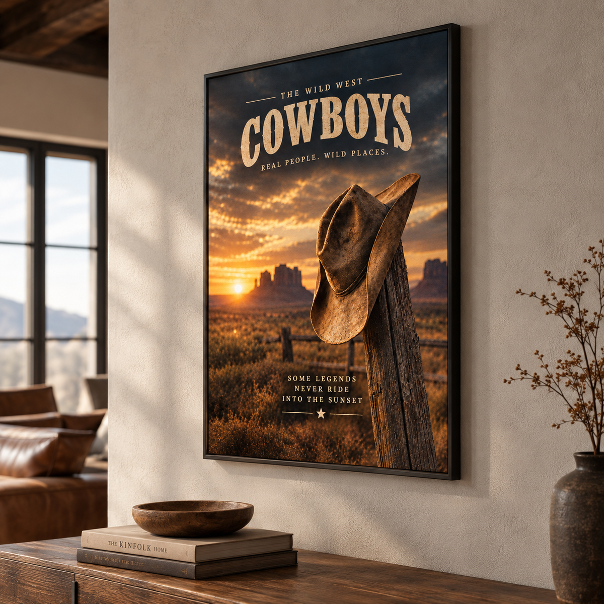 Modern western wall art in earthy brown, gold and charcoal tones