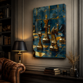 Teal and Gold Chess Canvas Art: Luxury Game Room Decor