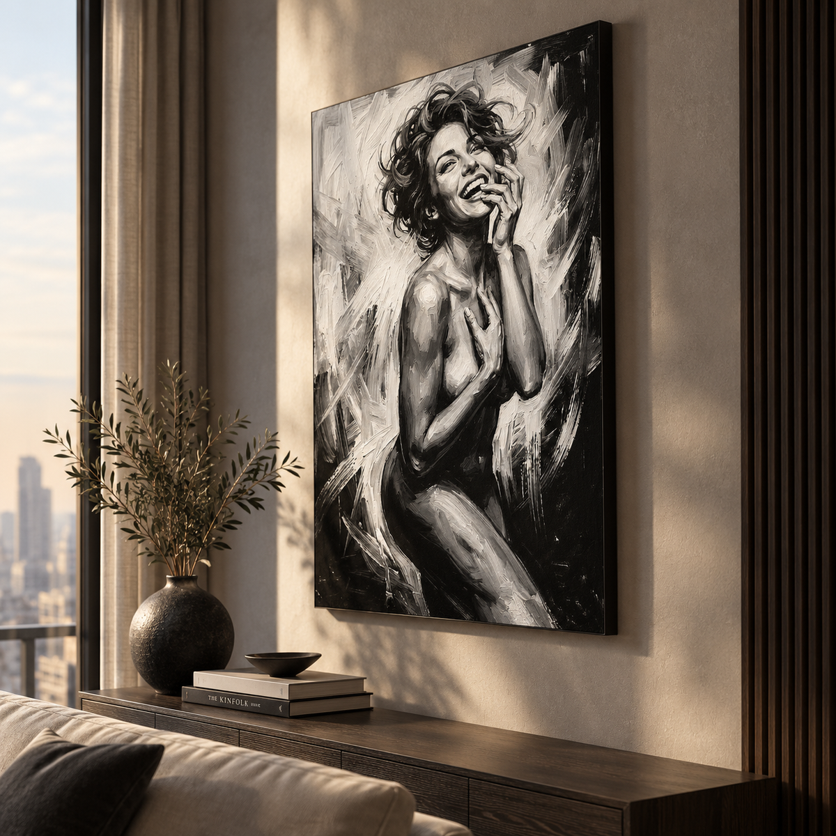 Female body art canvas print stretched on wooden frame