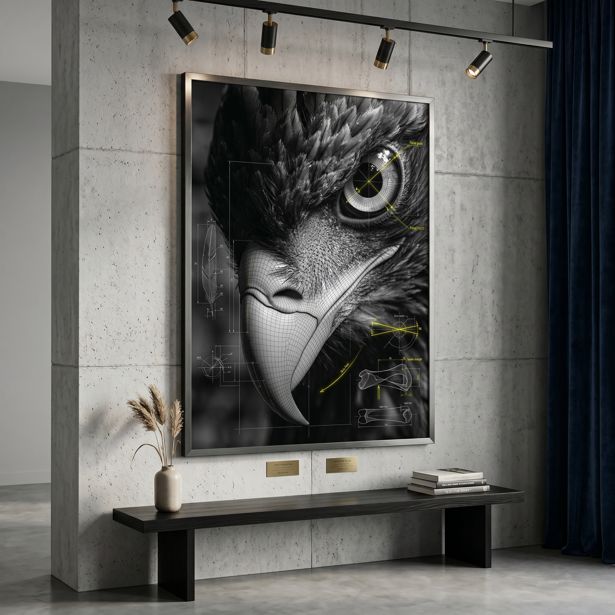 Blueprint poster eagle — dark academia office art print, 18x24 to 30x40, archival 250gsm