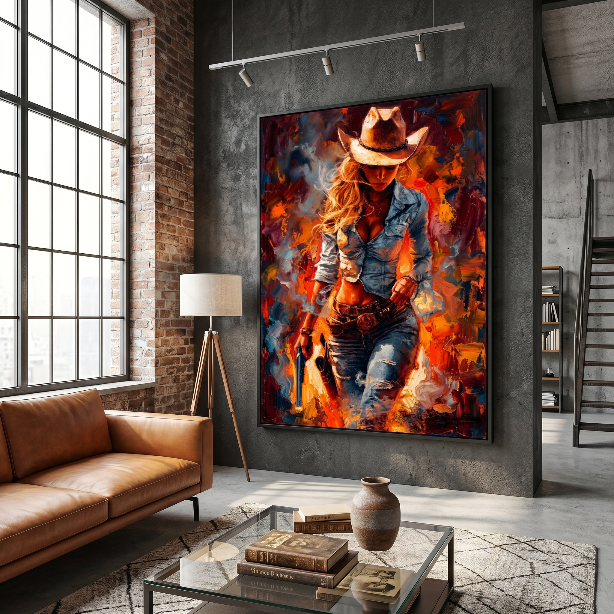 Cowboy hat woman art — western girl painting, abstract oil style, digital download or poster

