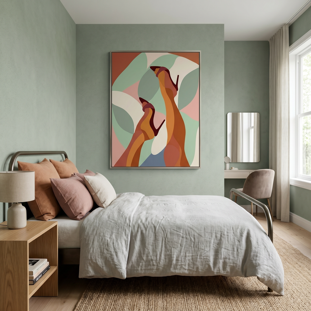 The composition says everything without words — upward legs, sharp heels, shapes that move like breath