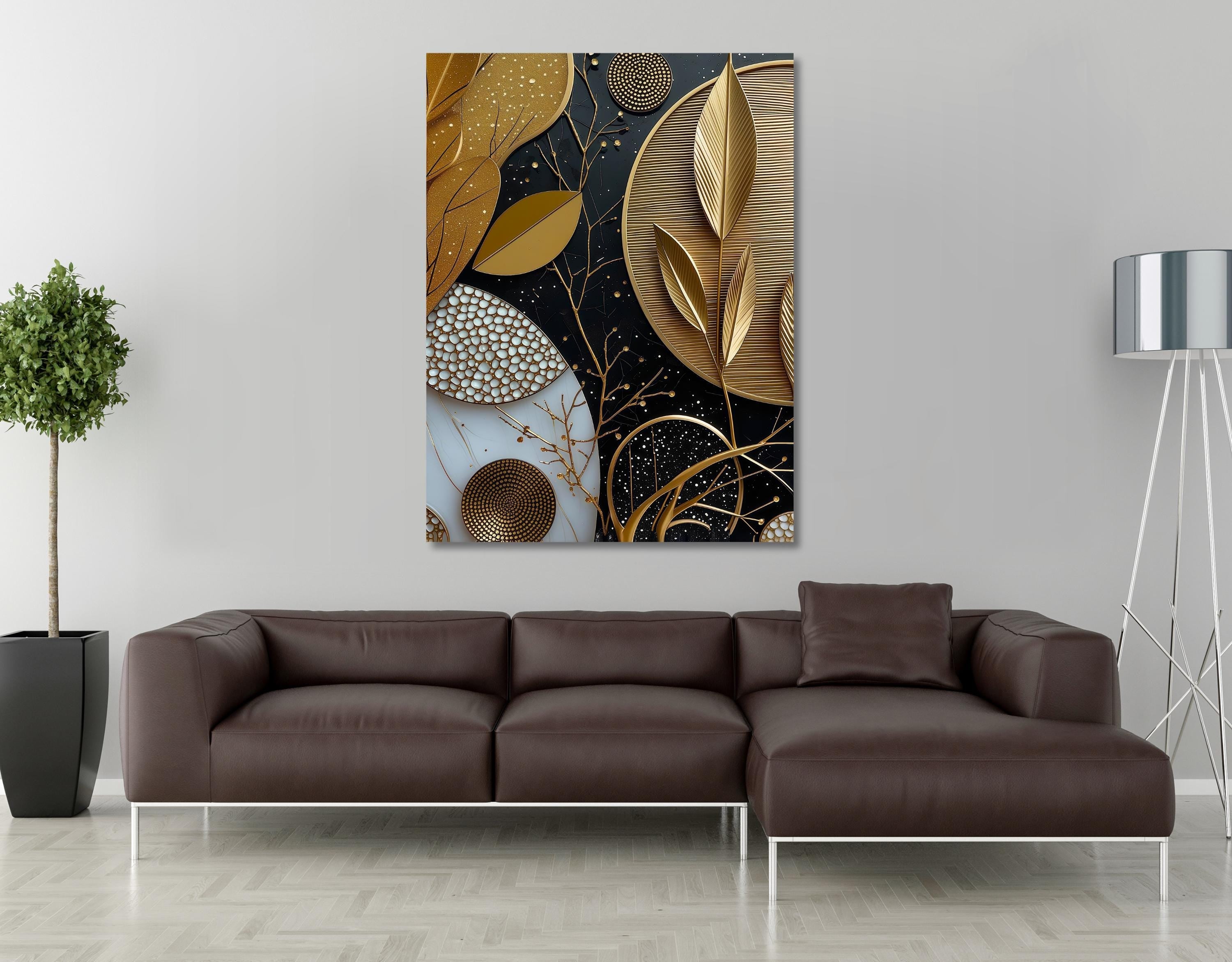 Modern Botanical Wall Art – Gold and Black Abstract Canvas Print AffinityArts