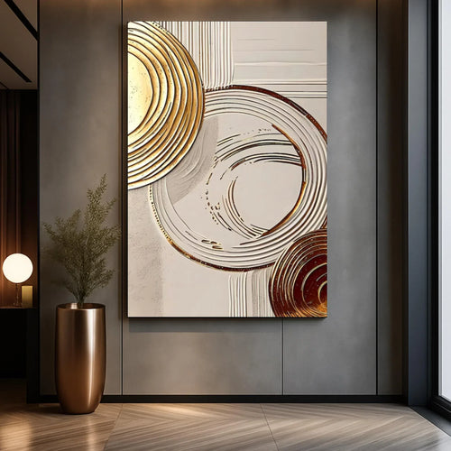 Beige & Gold Abstract Circle Art: Modern Textured Canvas Print - AffinityArts 