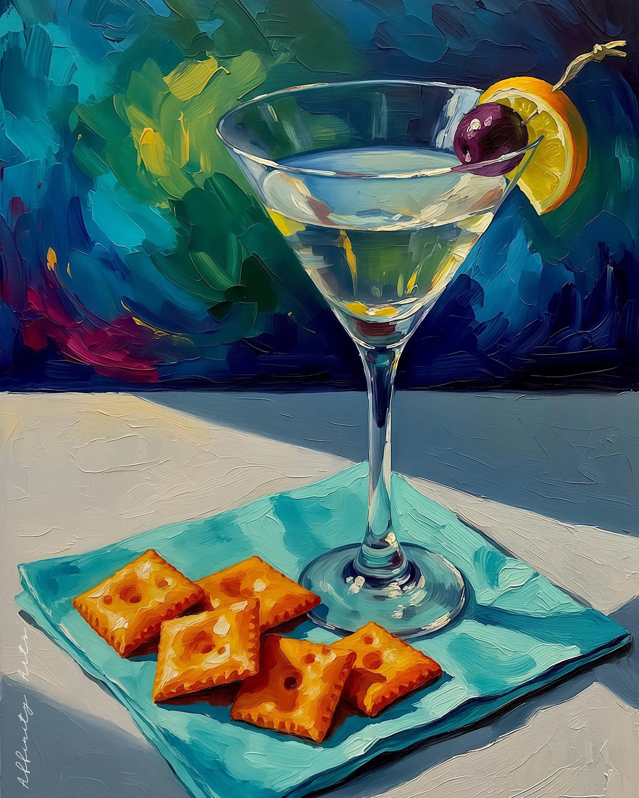 Martini Cocktail Print: Oil Painting Style on Satin Paper - AffinityArts 
