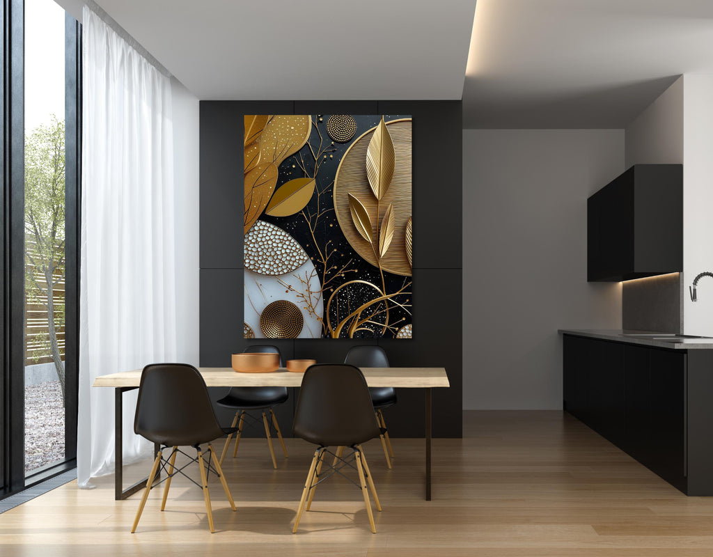 Modern Botanical Wall Art – Gold and Black Abstract Canvas Print AffinityArts