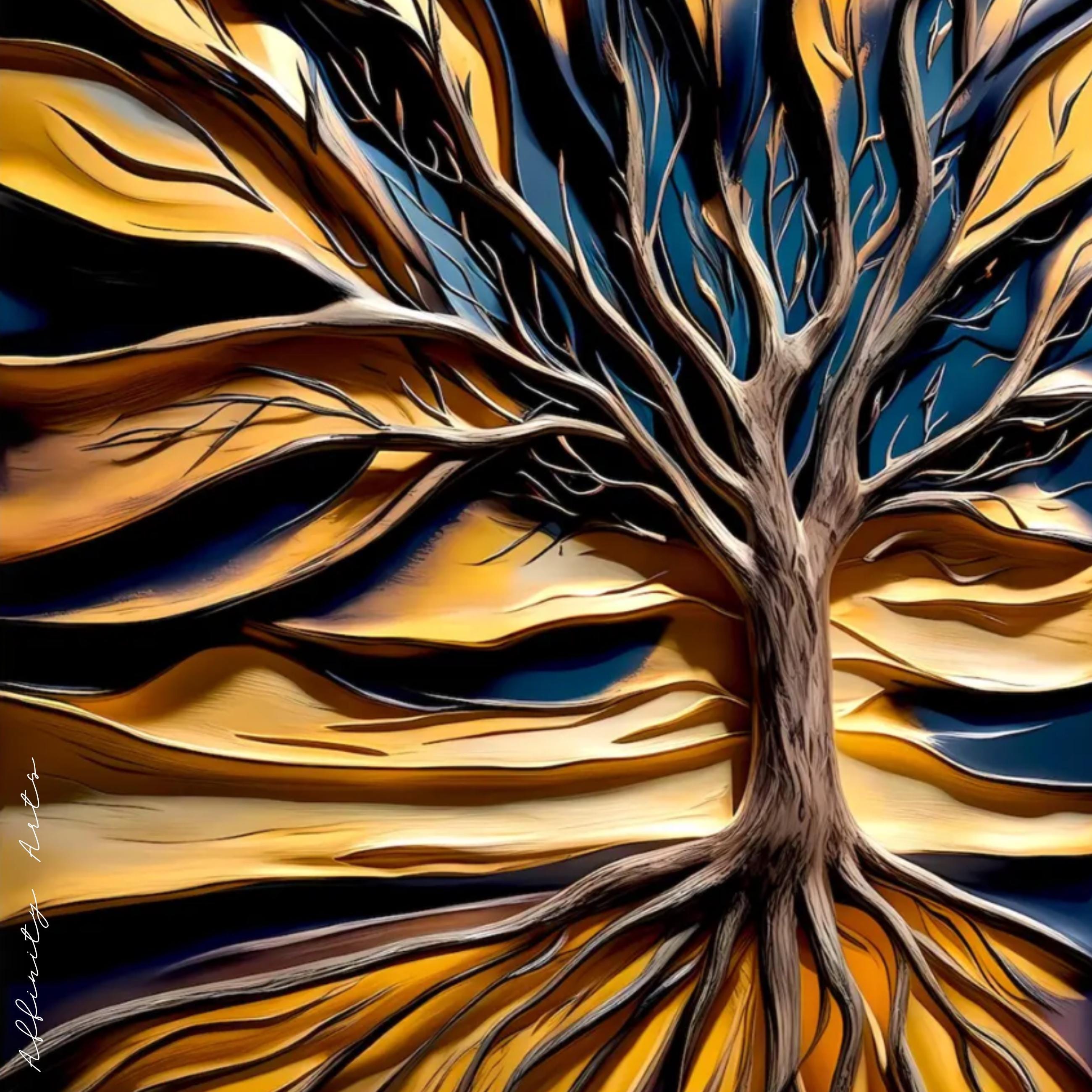 Tree of Life Canvas Art: Abstract Golden Leaves, Modern Nature Print AffinityArts